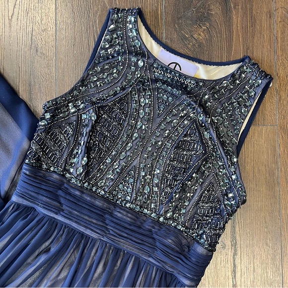 JS Collections Formal Beaded Chiffon Navy Blue Maxi Dress SZ 6 - Picture 2 of 5